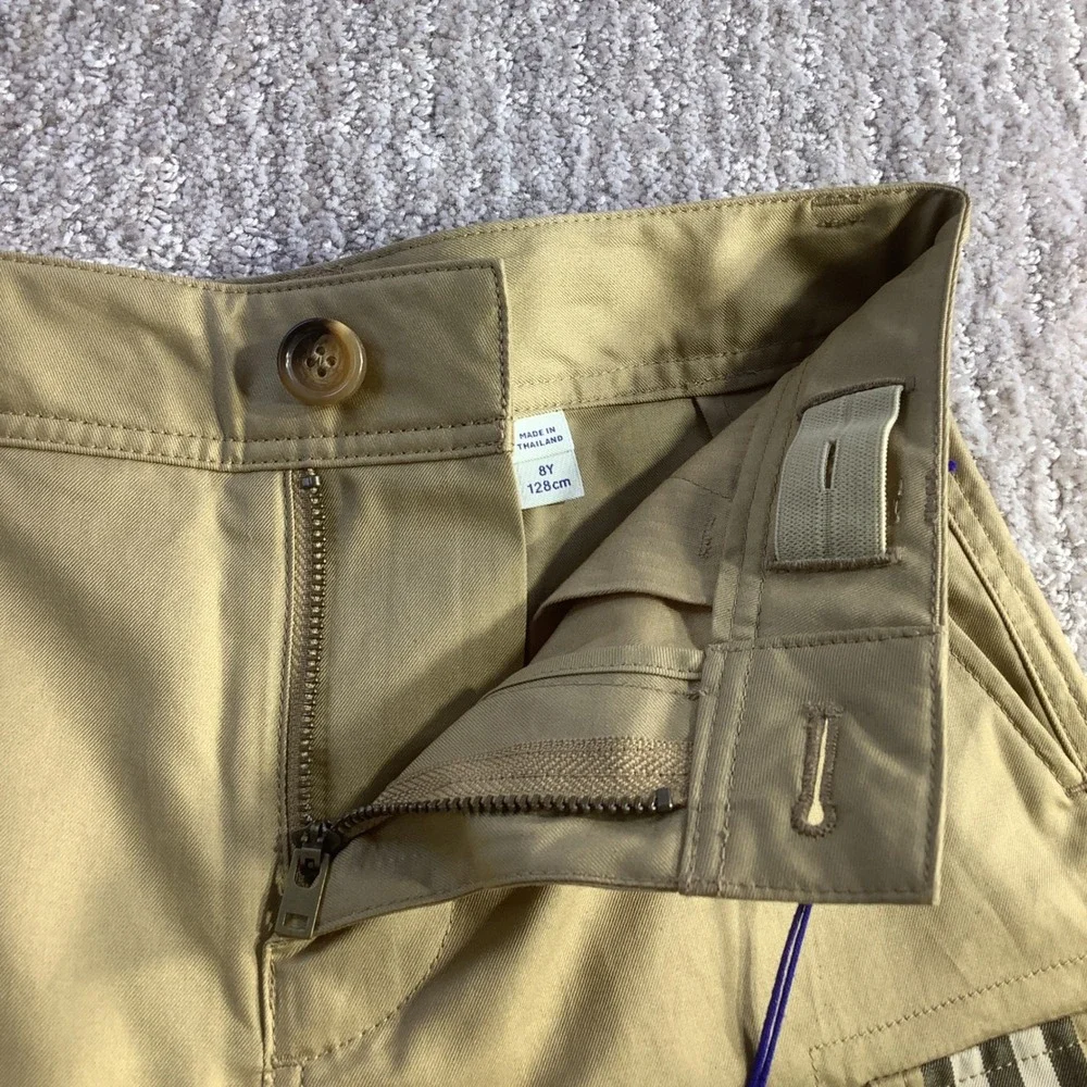 Burberry Kids Sand Oscar Cargo Shorts Vintage Check Pocket Organic Cotton 8Y NWT